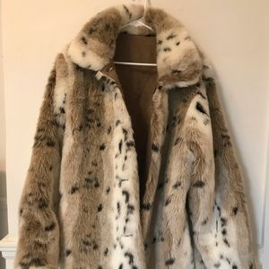 White Faux Fur Animal Print Coat Size Large